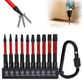 Bit Set for Cordless Screwdriver Torx Bit Set Long Magnetic 65 mm Bit Set 10 Pieces S2 Steel Screwdriver Bit Set 1/4 Inch Hex Shank Black Phosphide Impact Wrench Bits