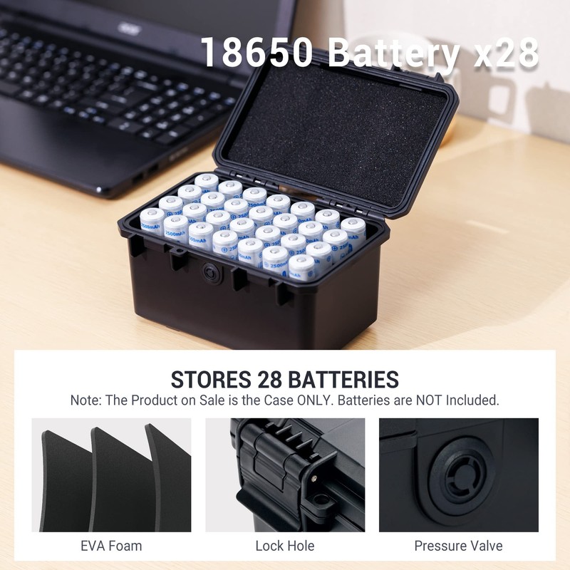 KIWIFOTOS 28 Slots 18650 Battery Organizer Case, IP67 Waterproof Protective