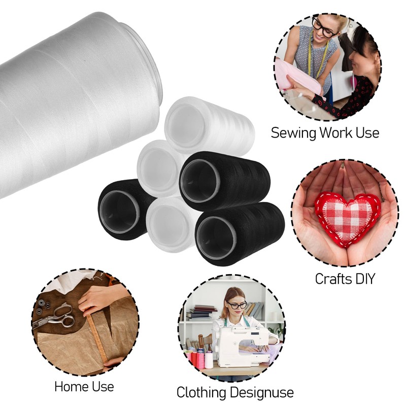 8 Pcs Black & White Sewing Thread, 40S/2 3000 Yard