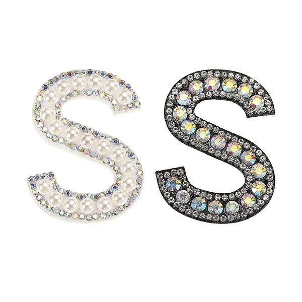 MECCANIXITY Iron on Decorative Letter S Black White Patch Glitter