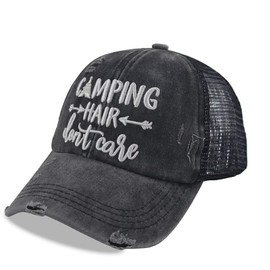 MANMESH HATT Camping Hair Don't Care Hat, Camp Accessories for Outdoor Sport, Vintage Washed Distressed Mesh Baseball Cap
