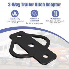 3-Way Trailer Hitch Adapter, Steel Hook Mounting with Bolts, Suitable for ATV Lawn Mower Golf Cart Yard Cart Garden Tractor Flat Towing Ball Installation (Black)