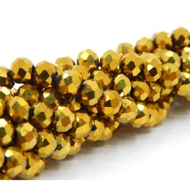 Perlin Pack of 160 Czech Bohemian Crystal Beads, 3 mm x 2 mm, Czech Beads, CZ Glass Faceted Rondelle Beads, Glass Beads, 1 Strand (Metallic Gold)