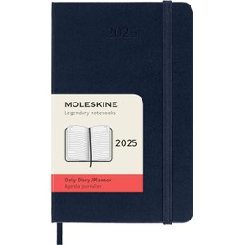 Moleskine Daily Planner, 12-Month 2025 Daily Agenda, Hard Cover and Elastic Closure, Sapphire Blue Color, Pocket Format 9x14 cm
