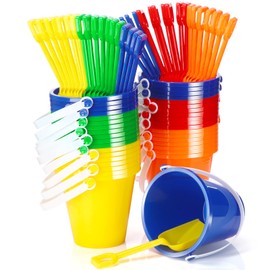 Woanger Set of 36 Beach Pails Sand Buckets and Sand Shovels Set, 5 Inch Sand Bucket Play Set Colorful Plastic Beach Buckets Sand Castle Kit for Boys and Girls Birthday Party Favor