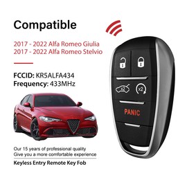 Keylessbest Replacement for 2017 2018 2019 2020 2021 Alfa Romeo Giulia Stelvio Key Fob Remote Control KR5ALFA434 5 Buttons 4A 433MHz