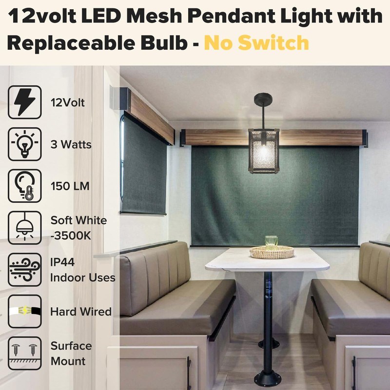 RV Interior 12v LED Pendant Light with Replace Bulb for