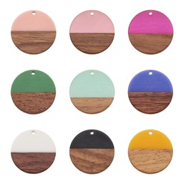 Pandahall 18pcs Resin Flat Round Earring Pendants for Necklace Earrings Bracelet DIY Jewelry Making Wood Resin, Wood, Resin