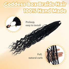 Opini Goddess Box Braid Crochet Hair Extensions 8 Packs Boho Box Braids for Black Women Black Synthetic Braiding Hair with Natural Looking Curls Ends (1B# 14Inch)