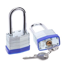 Fu Volante Laminated Steel Key Lock, 1-9/16 in. Wide Body, 2 Padlocks Keyed Alike,Long Shackle
