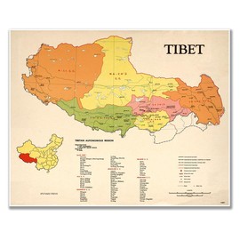Antiguos Maps Tibet China Political Map circa 1969 | Vintage Print Wall Decor 24 x 32 inches