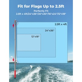 KEMIMOTO Boat Flag Pole with Boat Rod Holder Mount, 4ft Aluminum Golf Cart Flag Holder, Bungee Retainer, EVA Foam Grip, for Flag 2.5ft x 4ft /24''x36'' /20''x30'' /16''x24'' /12''x18'' (NO FLAG)