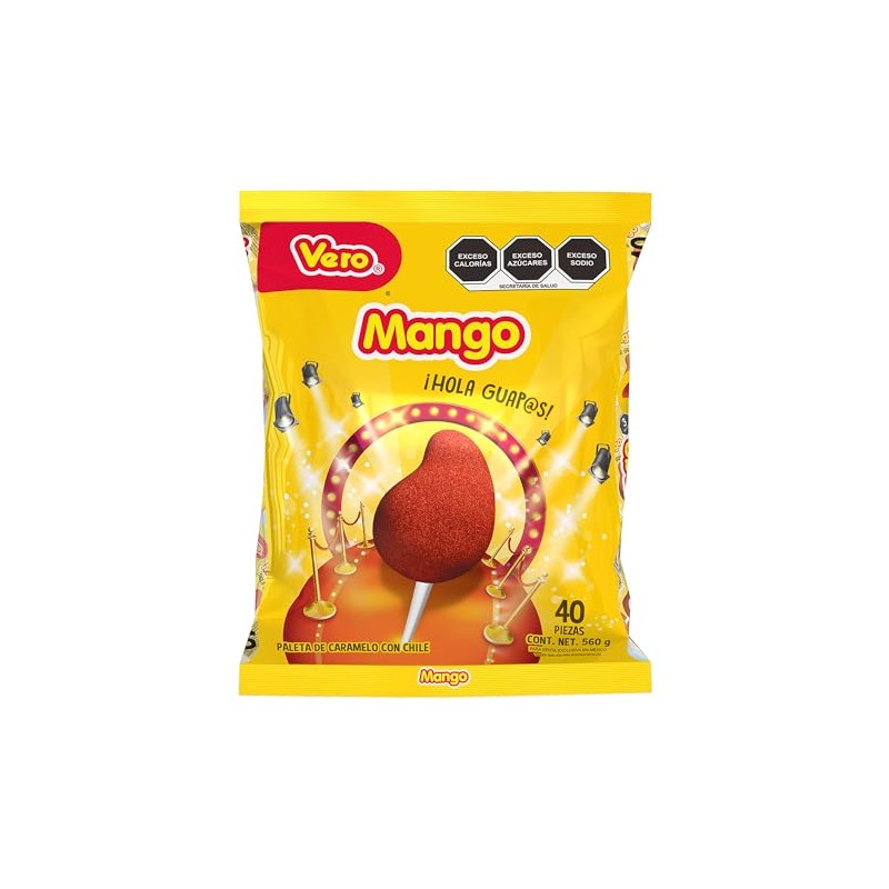 Paleta de Caramelo con Chile Sabor Mango Paquete 40 Piezas