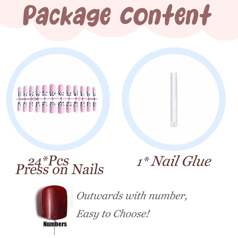 BABALAL Square Press on Nails Medium Fake Nails Cow Print