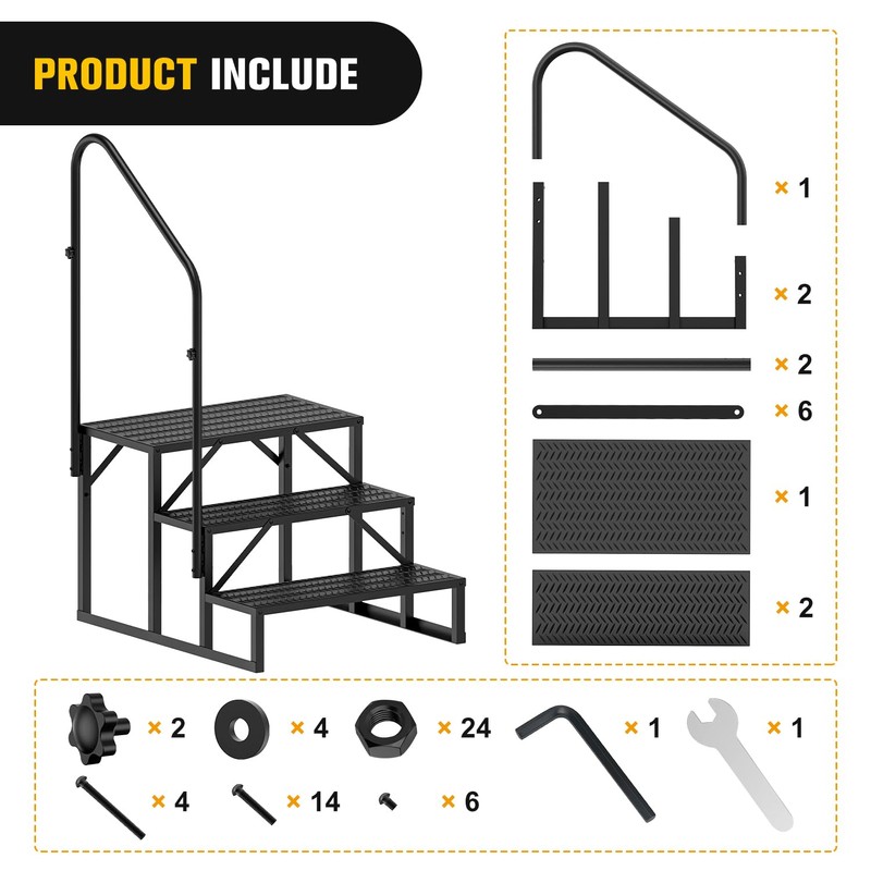 Nilight RV Steps with Handrail, 3 Steps Hot Tub Steps