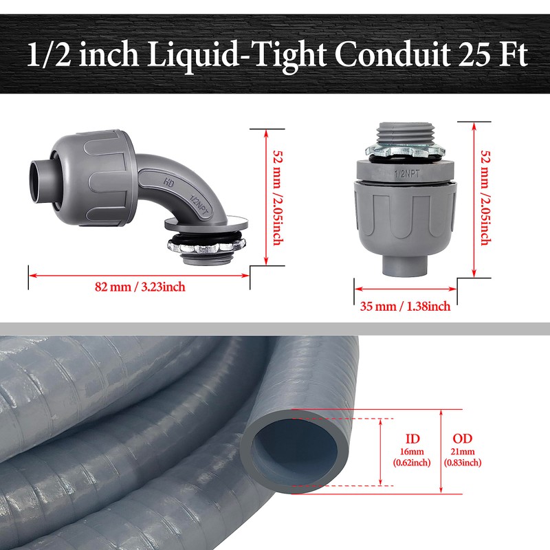 Wocloer Liquid-Tight Conduit - 1/2inch 25 Foot Flexible Non Metallic