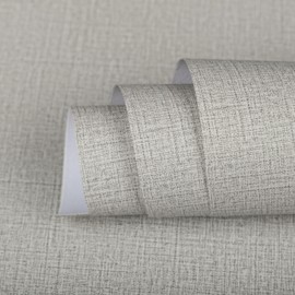 TANONE Light Gray Linen Wallpaper PVC Self-Adhesive Peel and Stick DIY Wallpaper Faux Imitation Cloth Vinyl Film Wall Paper Solid Color Decorate Furniture Bedroom (15.8 in X 197 in)