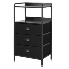 YEYSHAOM Night Stand with 3 Fabric Drawer and Sturdy Metal Frame, Modern Nightstand Lightweight & Durable -40LB Load Capacity, Wear-Resistant & Easy-Clean Surface, Black