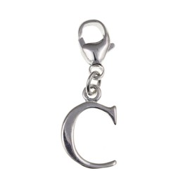 Initial Letter"C" Alphabet Sterling Silver Clip On Charm Pendant with Lobster Clasp for Women Girls - 925 Sterling Silver - For European Charm Bracelets - Letter Jewellery