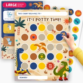 Dino Potty Training Reward Chart for Boys - Cute Dinosaur Potty Training Sticker Chart for Son Grandson Toddlers - Responsibility Chart for Kids - Train to Poop Routine Chart - by Central 23