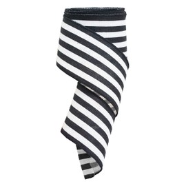 2.5 inches x 10 Yards Ticking Striped Wired Ribbon on Cotton, Black and White Striped Ribbon for Gift Wrapping, Home Decor, DIY Craft