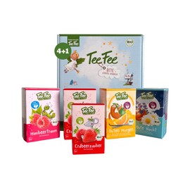 TeeFee Organic Children's Tea Set with 4 Delicious Tea Varieties + 1 Pack Free | DE-ÖKO-001 | Sugar & Calorie Free | Herbal, Honey Bush, Raspberry & Strawberry Tea