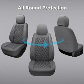 GEEYONTEK Premium Leather Car Seat Covers Front Pair,Universal Fit for Cars,Trucks&SUVs,Waterproof Car Seat Cushion,Full Coverage Car Seat Protector with 2 Seats,Grey