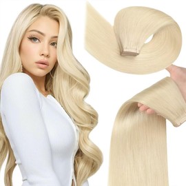 YDDM Tape-In Real Hair Extensions, 20 Pieces, 50 cm, 50 g, Bleach Blonde Invisible Tape Extensions, Real Hair Tape Extensions, Skin Weft Hair Extensions (20 Inches, 60#)