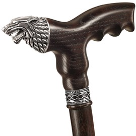 Asterom Handmade Walking Cane for Men and Women - Direwolf - Fashionable Wolf Head Cane - Stylish Wood Walking Stick