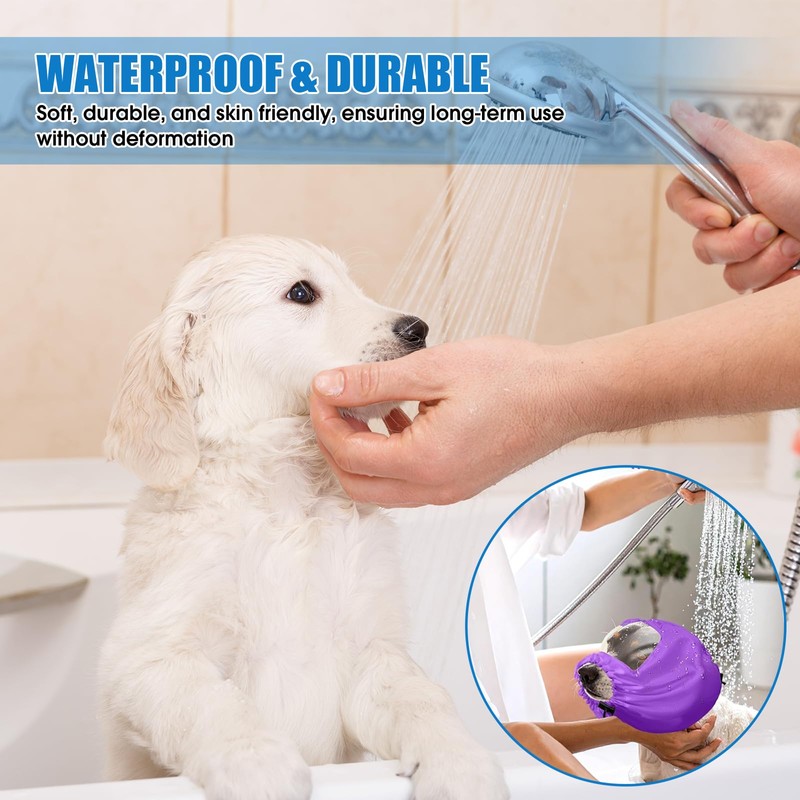 Waterproof Dog Ear Caps, Adjustable Pet Shower Wrap with Clear