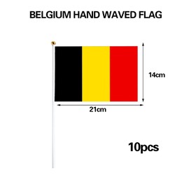 Belgium Flag Stick, Mini Flag Belgium Handmade, 5 x 8 Inches (14 x 21 cm) - Vibrant Color and Colourfast - Hand Flag, Pack of 10