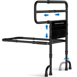 KingPavonini Bed Rails for Elderly Adults Safety with 9 Level Adjustable Handle, Stable Bed Railings for Seniors Hold up to 400 Lbs, Bed Cane with Storage Bag & Tool-Free Installation