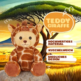 BRUBIES Teddy Giraffe - 25 cm Teddy Bear in Giraffe Costume with Hood - Plush Toy for Cuddly Adventures - Cuddly Toy Gift for Children