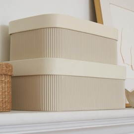 Decorative Storage Boxes with Lids – Set of 2 Beautiful Fluted Cardboard Organizer Bins for Your Home Decor to Safely Store Your Documents, Memory Box Items and Other Keepsakes in Style