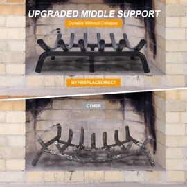 Fireplace Grate 17 Inch Solid Round Steel 3/4" Bar Heavy Duty Firewood Stove Log Holder Rack Grates Wrought Cast Iron Indoor Outdoor Camping Chimney Hearth Wood Burning Fireplace Accessories Tools