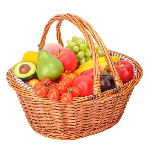 Geytetqi Large Wicker Picnic Basket with Double Folding Handles and