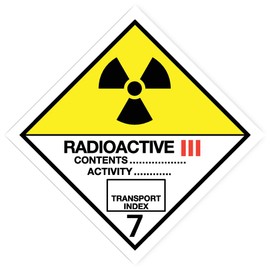 Sticker: 200 x 200 mm, 1 piece, hazardous goods class, class 7C, category III / 3, radioactive materials, ADR/GHS/DGR/UN safety pictogram
