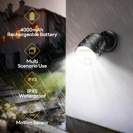 Noctila Wireless Motion Sensor Outdoor Lights,4000mAh Rechargeable Battery Operated Spot Light,600 Lumen,IP65 Waterproof for Porch,Yard,Wall,Garden-Battery Powered with D2D
