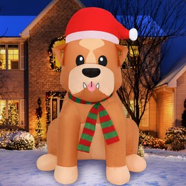 Holidayana Christmas Inflatables Large 5 ft Santa Hat Bulldog - Inflatable Outdoor Christmas Decorations Blow Up X-mas Decorations for Yard, Lawn & Garden Internal Lights & Built-in Fan