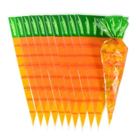 HOXIEYA Easter Gift Bags - 50 Pcs Bunny Cellophane Treat Bags Oange Carrot Designs Easter Goodies Bags for Treat With Twist Ties for Easter Party Supplies Cookie Bags (cute carrot)
