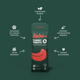 liebs Soft Treats Tummy - Darmflora & Immunsystem aktiv | Probiotika - 100% pflanzlich | Omega-3 Snack Hunde – Unterstützt natürliche Darmfunktion - Präbiotika | Leinsamen, Algen & Spirulina - 150g