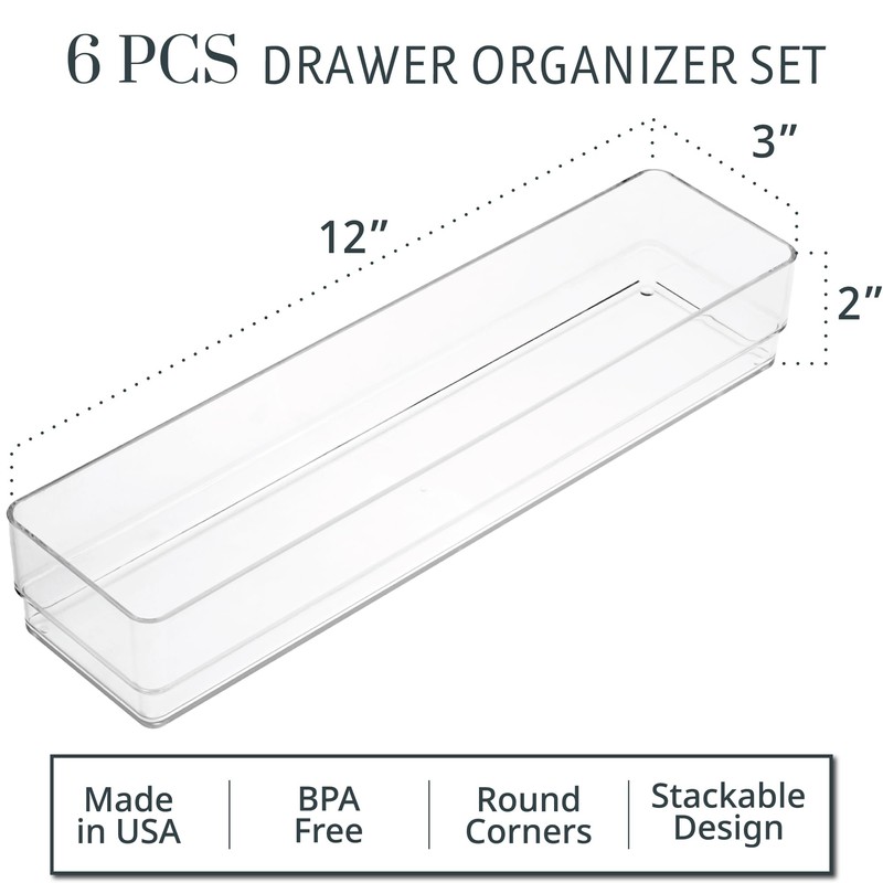STORi SimpleSort 6-Piece Stackable Clear Drawer Organizer Set | 12"