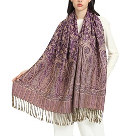 Nonakgado Pashmina Rave Women-Soft Warm Purple Paisley Pashmina Shawls and Wraps Scarf for Spring Fall Winter(Sy2-Purple)