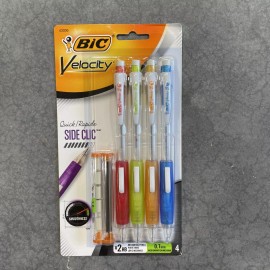 Bic Velocity 4 Pk Side Clic 0.7mm #2HB Mech Pencils, Red, Lime, Orange, Blue New