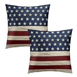 American Flag 4th of July Throw Pillow Cover 18x18 Inch Pack of 2 Independence Day Cushion Pillow Case Square Cotton Blue and Red Star Pillowcase for Patriotic Party Bed Sofa Home Car Bedroom Outdoor