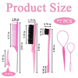 7 Pcs Slick Back Hair Brush, Slick Back Brush, Pink Edges Brush Used to Smooth and Disperse Hair, Suitable for Barbershops Home and Outdoors
