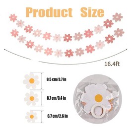 Daisy Party Banner,4 Strings Daisy Groovy Boho Party Banners,Groovy Party Favors White Daisy Decor Spring Flower Garland Daisy Paper Cutouts (Pink)