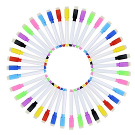 YIKANGHENG 40 Pcs Multicolour Mark Pen, Permanent Dry Erase Wipable Markers Pens with Blackboard Brush Sponge for Whiteboard, Plastic, Glass, Stone, Metal and Wood (40)