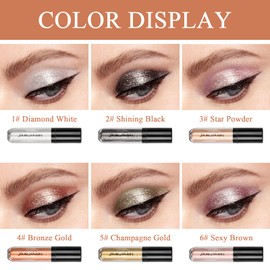 Xzeemo 6 Colours Liquid Eyeshadow Set, Diamond Sparkling Liquid Eyeshadow, Metallic Eyeshadow Shimmer Glitter, Durable Waterproof Eyeliner Eyeshadow for Party Wedding Party Makeup (Set A)