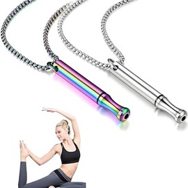 Collar Para Dejar De Fumar, Dejar De Fumar,2 Silbatos Anti-Estrés, Accesorio De Meditación Y Alivio De Ansiedad, Materiales de acero inoxidable de alta calidad, antióxido y anticorrosión, Cadena 60 cm